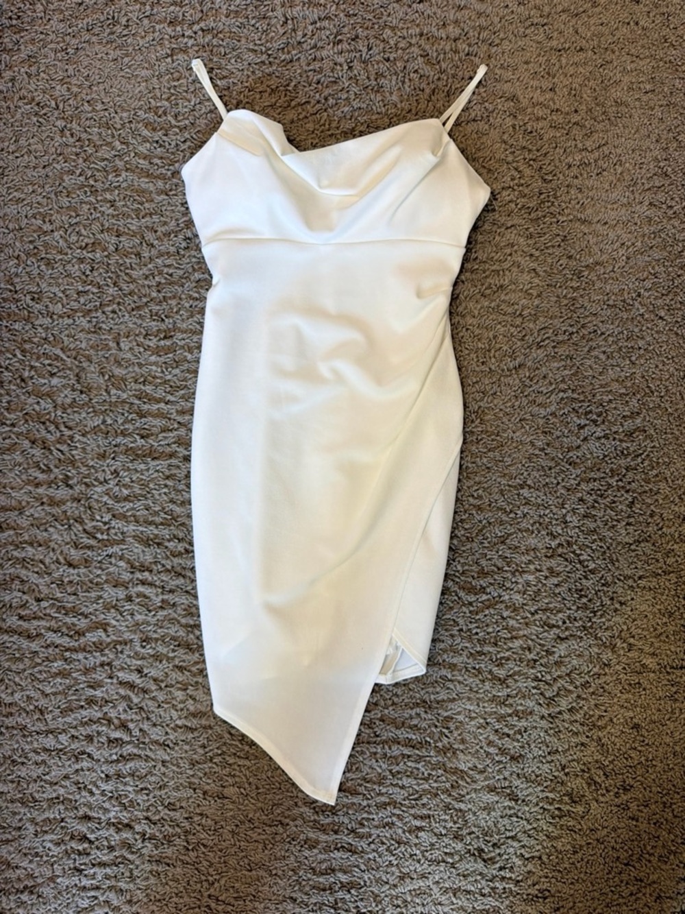 Emerald Sundae White Asymmetrical Spaghetti Strap Dress